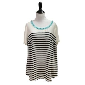 Lane Bryant Women's 14/16 Blouse Top Rhinestone Collar Striped Nautical Beach